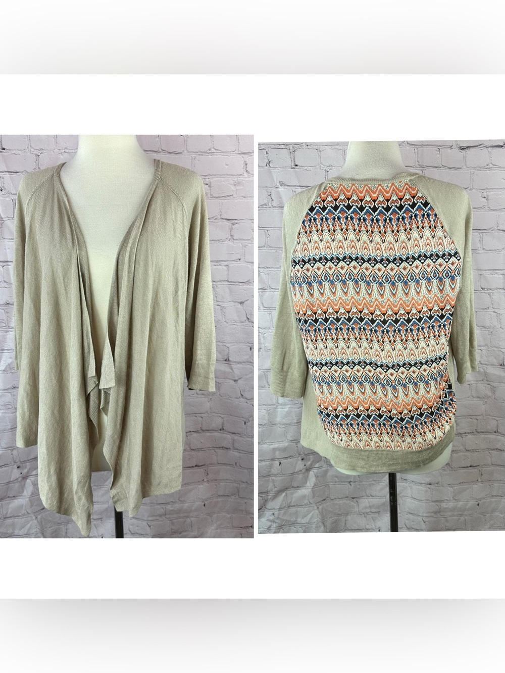 Chico's (1) Draped Open-Front Cardigan sweater women M boho southwesten linen